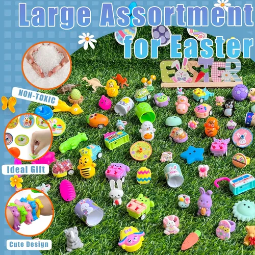 Miniatura 6 de SQZUWIT 200 piezas de rellenos de huevos de Pascua, rellenos de cestas esenciales, juguetes pequeños de miny, surtido a granel, regalo para niños