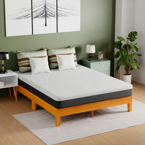 Miniatura 3 de PayLessHere Marco de cama de madera con plataforma tamaño Queen, sin cabecero, no necesita somier, listones de madera, soporte sin ruido, fácil