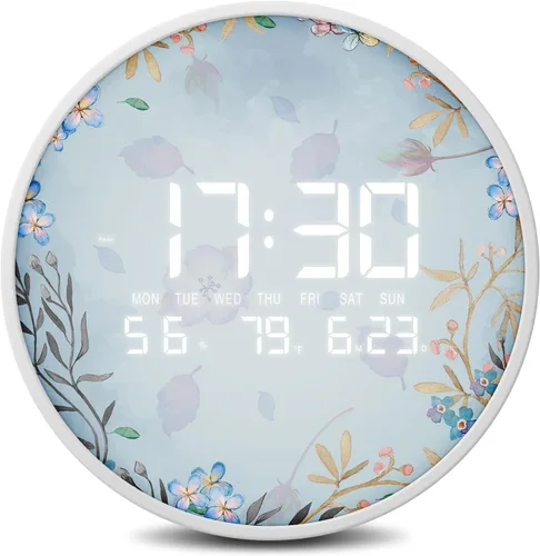Miniatura 9 de Reloj de pared digital inteligente iluminado con calendario de temperatura, reloj de pantalla grande, reloj LED moderno de 12/24 horas para sala