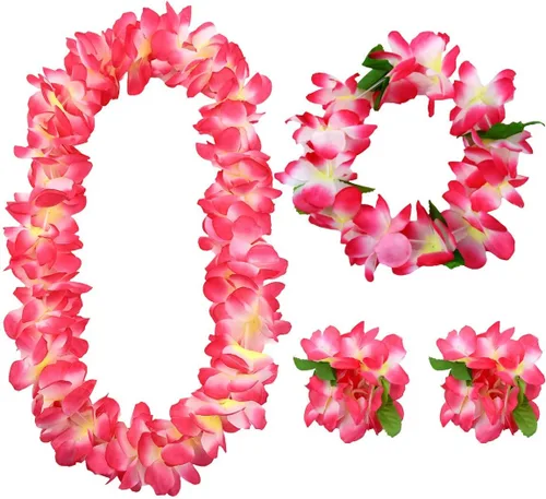 Miniatura 3 de Yansanido 4 piezas de leis hawaianos rosas para fiesta de graduación, fiesta de baile, accesorios de fotos en exteriores (rosa)