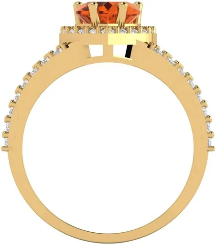 Miniatura 4 de Clara Pucci Anillo de compromiso de rubí rojo simulado con halo solitario de corte en corazón de 1.69 quilates, oro amarillo de 14 k