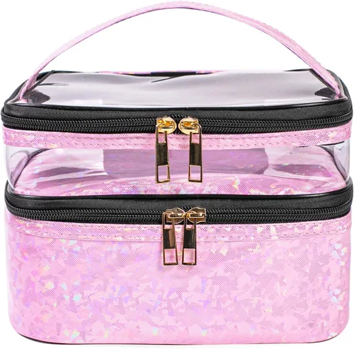 Miniatura 20 de FITINI Bolsas de Maquillaje de Doble Capa para Almacenamiento de Viaje Estuches Cosméticos Organizador de Maquillaje Bolsas de Aseo Resistentes al