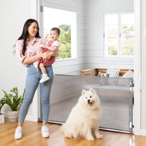 Miniatura 13 de Puerta retráctil para bebé Perma Child Safety 33 pulgadas de alto x 55 pulgadas de ancho, malla, para escaleras, puertas, perros, mascotas