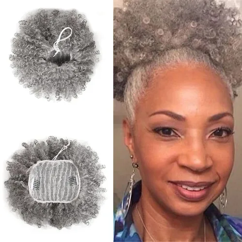 Miniatura 7 de Extensión de cola de caballo afro rizada encrespada con cordón para mujeres, cola de caballo afro con cordón, rizos encrespados sintéticos, piezas