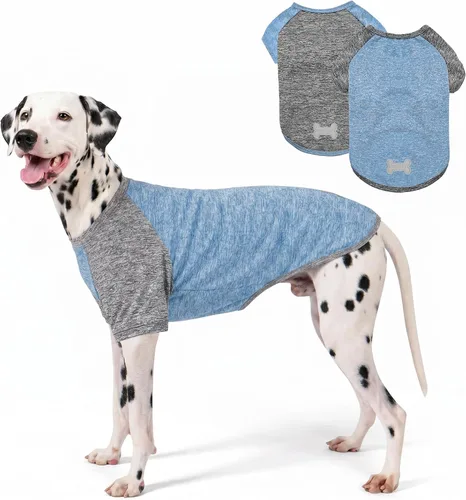 Miniatura 14 de KYEESE Paquete de 2 camisetas para perro con mangas, camisetas ligeras de protección solar para perros pequeños, transpirables para mascotas, ropa