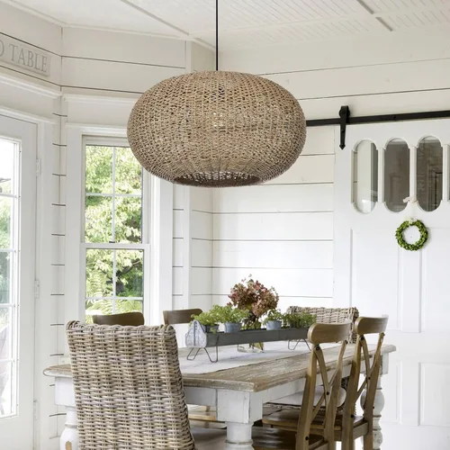 Miniatura 8 de Arturesthome Lámpara colgante bohemia tejida a mano, 1 luz, mimbre de ratán, iluminación de techo, lámpara de araña para cocina, isla, restaurante