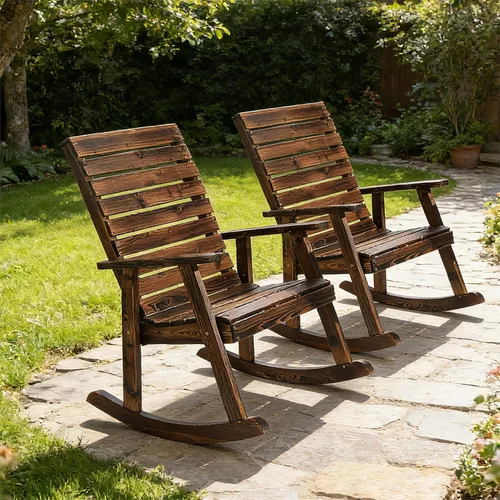 Garturects Juego de 2 mecedoras para exteriores, mecedoras de madera para patio, muebles rústicos para porche, patio, porche, balcón y jardín