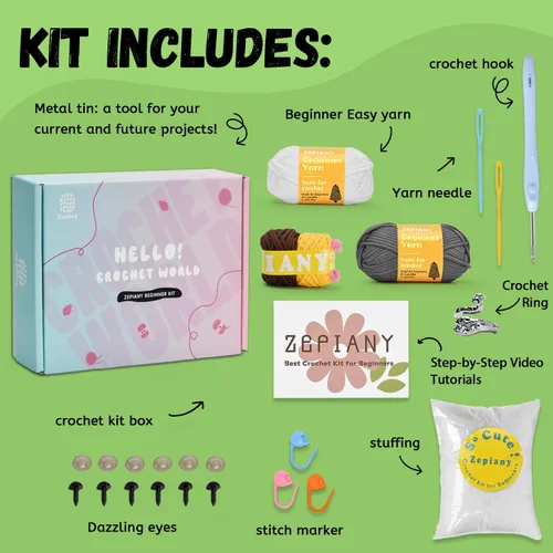 Miniatura 2 de Zepiany Kit de ganchillo para principiantes con hilo para principiantes, kit de ganchillo Amigurumi para principiantes, kit de tejer animales