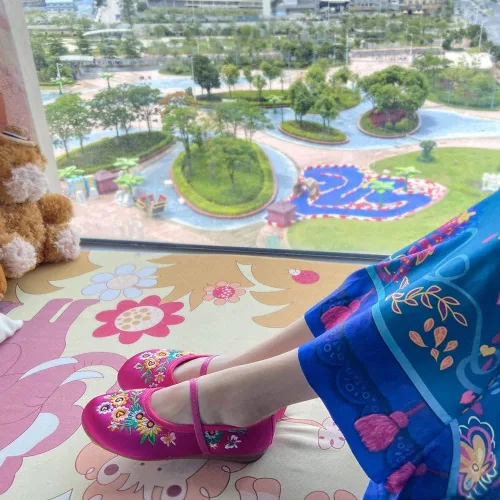 Miniatura 5 de Encanto Costume Shoes for Girls Gorgeous Mary-Jane Ballet Pumps Comfortable Low Heel Round Toe Flats Floral Embroidery Shoes