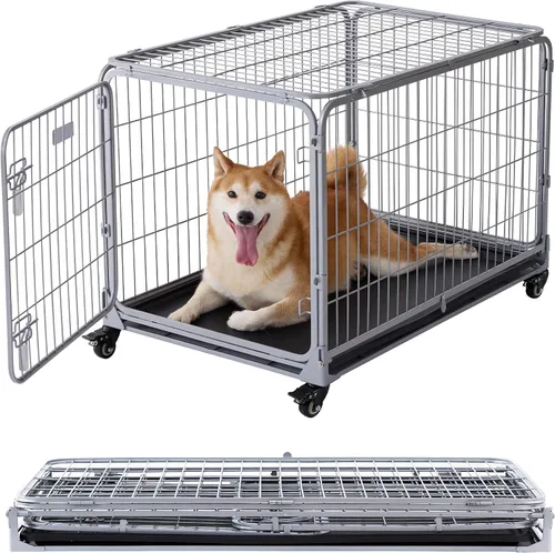 Miniatura 10 de ZOMISIA Jaula plegable para perros medianos, 36 pulgadas, a prueba de escapes, de metal, con doble puerta, fácil montaje, jaula plegable para perros
