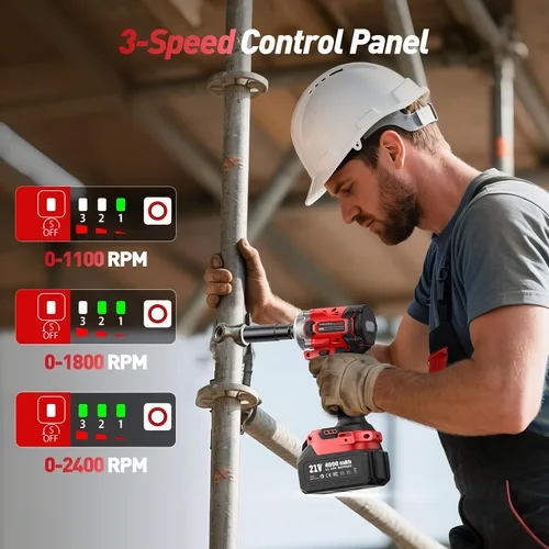 Miniatura 4 de Llave de impacto inalámbrica de 3/8 pulgada, pistola de impacto eléctrica de 450 N.m/ 330 Ft-lbs con motor sin escobillas, batería de 4000 mAh