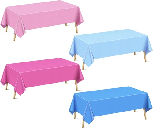 Miniatura 40 de Mantel rectangular de la serie azul y verde, 4 piezas, 54 x 72 pulgadas, color sólido, impermeable y a prueba de derrames, mantel de plástico