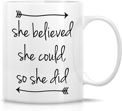 Retreez Taza divertida – She Believed She Could She Did - Tazas de café de cerámica de 11 onzas – Divertido, sarcasmo, motivacional, regalos de