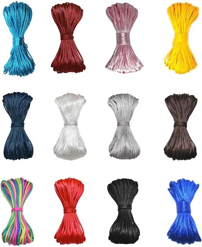 Miniatura 16 de 2.0 mm x 110 yardas de cordón de satén de nailon para abalorios, hilo trenzado para nudos chinos, rattail, macramé, pulseras, collares, fabricación