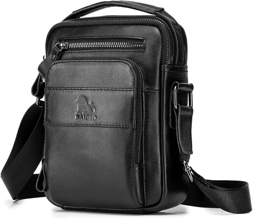 BAIGIO Bolso de mensajero pequeño de cuero genuino para hombre, bolso de hombro para Ipad, bolso cruzado para hombre, bolso de viaje de negocios