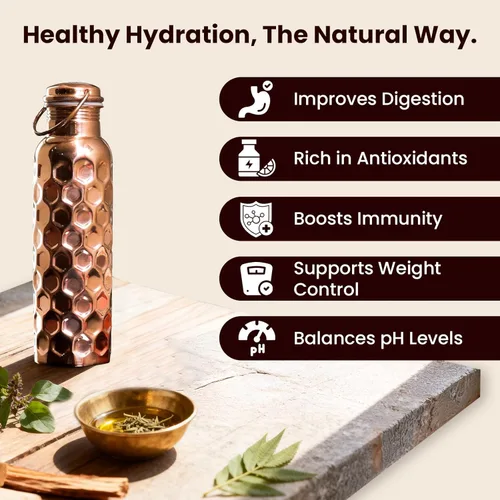 Miniatura 4 de Craft Trade Botella de agua de cobre 100% puro de 32 onzas – Botella de fitness de 32 onzas líquidas para beber, vaso hecho a mano inspirado