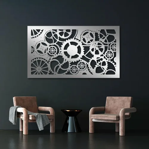 Miniatura 6 de OZF Arte de pared con rueda de engranaje de metal, decoración geométrica del hogar, arte de pared mecánico industrial steampunk para sala de estar