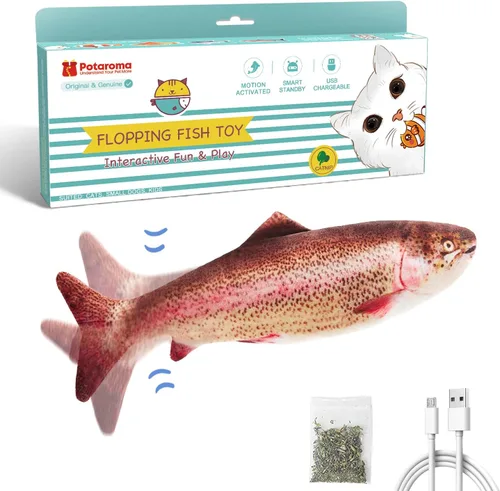 Miniatura 9 de Potaroma - Juguetes para gatos con SilverVine y menta de gato, pescado en movimiento flexible para perros pequeños, de ejercicio, interactivos