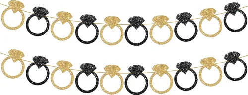 Miniatura 3 de KatchOn Cartel dorado con purpurina de la novia para ser – 10 pies, pre-encordado, sin bricolaje Anillo de diamante negro y dorado con purpurina