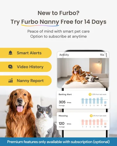 Miniatura 9 de Furbo Mini 360° [Nuevo] Cámara para mascotas 2K QHD: Dispensador de premios giratorio para perros y gatos con aplicación para teléfono, cámara