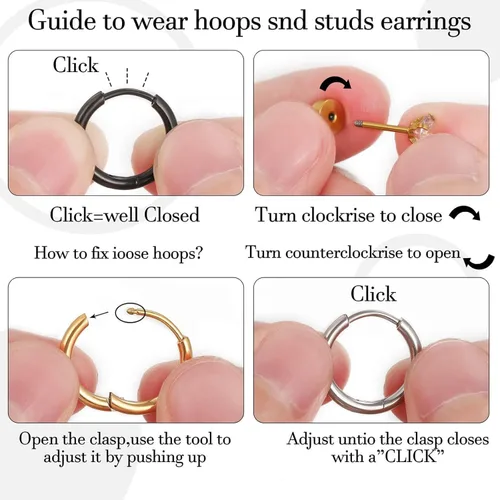 Miniatura 5 de Juego de aretes Huggie de 0.236 in, 0.315 in, 0.394 in y 0.472 in, hipoalergénicos, pequeños aretes de aro con circonita cúbica para mujeres