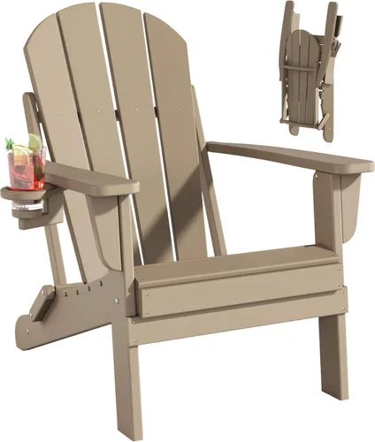 Miniatura 3 de Folding Adirondack Chairs Set, All-Weather Resistant HDPE Sturdy Outside Chairs with Cup Holder and Phone Stand, Lawn Chairs, 80% Pre-Installed Load