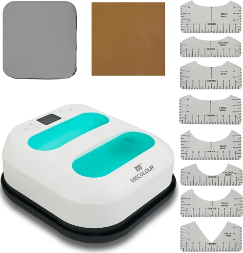 MECOLOUR Máquina de prensa de calor para camisetas, prensa de calor portátil de 9 x 9 pulgadas con alfombrilla de prensa de calor, teflón de PTFE y