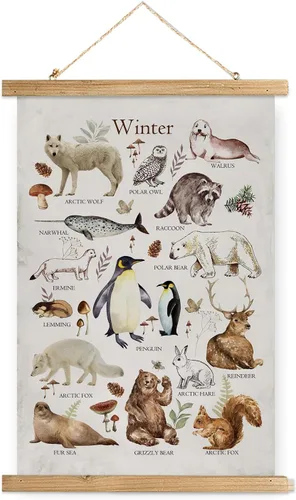 Miniatura 21 de XIAOAIKA Póster Educativo de Vida Silvestre de Seto Británico - Cuadro Ilustrado de la Naturaleza con Marco de Madera - Arte de Pared de Animales
