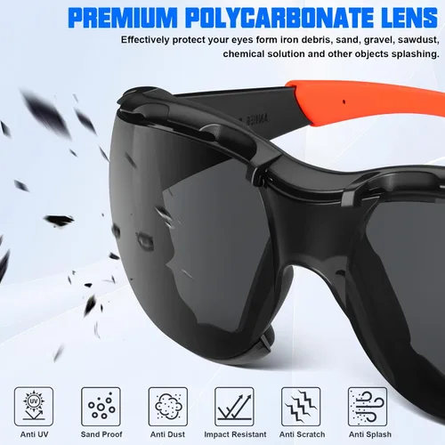 Miniatura 3 de OXG Anteojos de seguridad para hombre, ANSI Z87.1 antivaho resistentes a los impactos, junta de espuma, protección UV400