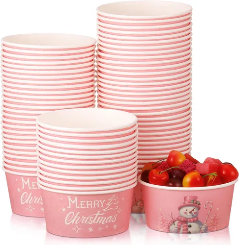Miniatura 9 de Hotop Paquete de 72 unidades de tazas de aperitivos de Navidad de 16 onzas, tazas desechables para helado, tazas de papel para yogur, tazas
