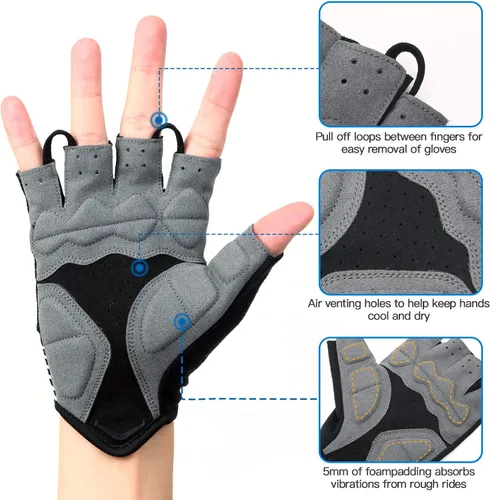 Miniatura 3 de Souke guantes acolchados para ciclismo de medio dedo absorción de impactos antideslizantes transpirables para hombre y mujer