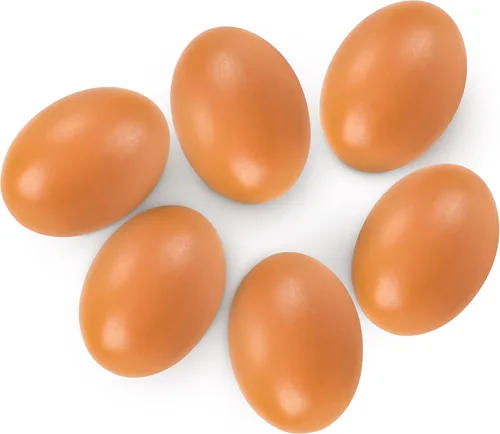 YunKo Huevos de Pascua de madera, 6 piezas de huevos falsos para gallinero, huevos de Pascua para manualidades, huevos de nido marrón para poner
