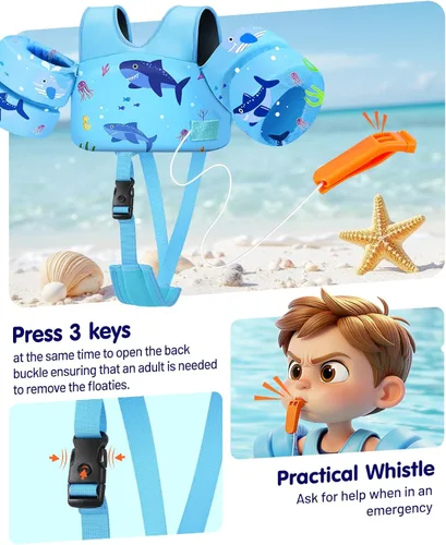 Miniatura 6 de HeySplash Swim Vest for Kids, Toddler Pool Floaties 10-20-30-50-66 Lbs, Baby Arm Floaties with Adjustable Strap, Swim Jacket Water Wing Arm Band