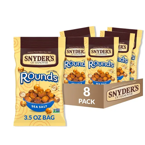Snyder's of Hanover Pretzels, redondos, sal marina, 3.5 onzas (paquete de 8)