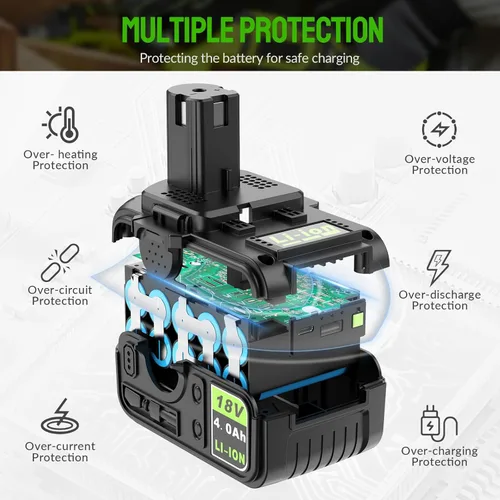 Miniatura 6 de Abeden Repuesto para batería Ryobi de 18 V, 1 paquete P108 de 4.0 Ah de alto rendimiento compatible con herramientas y cargadores ONE+ de 225+ 18V