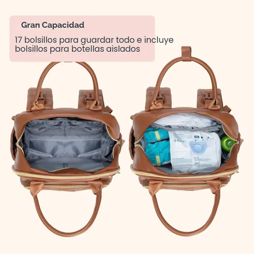 Miniatura 4 de BabbleRoo - Mochila de cuero para pañales, bolso de viaje para bebé con artículos esenciales, multifuncional, resistente al agua, con almohadilla
