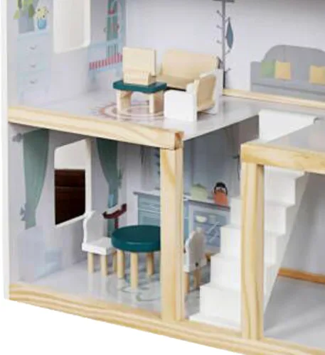 Miniatura 7 de Lil' Jumbl Casa de muñecas de madera para niños, incluye 17 piezas de accesorios y muebles, con balcón y escaleras, casa de muñecas de 3 pisos fácil
