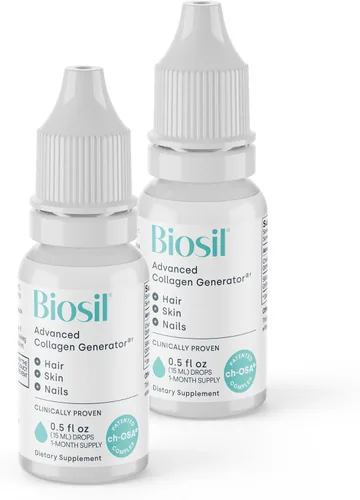 Biosil Suplemento potenciador de colágeno – Gotas de 0.5 onzas líquidas, paquete de 2 – Activador patentado ch-OSA para piel, cabello, uñas y