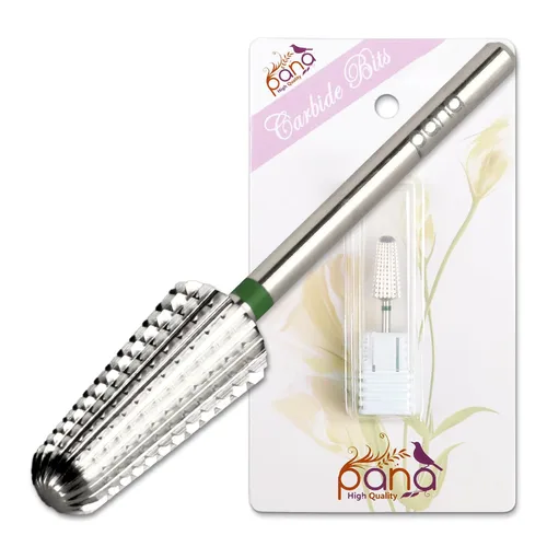 Miniatura 18 de PANA - Broca volcanita de carburo para uñas, de dos vías para zurdos y diestros – Rápida extracción del acrílico o gel duro – vástago de 3/32