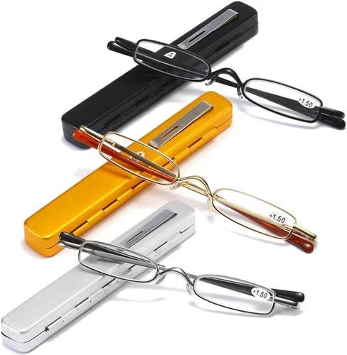 Miniatura 17 de Lentes de lectura ultra pequeños para hombres y mujeres, lectores de bolsillo delgados con clip para bolígrafo, carcasa de metal, bisagra
