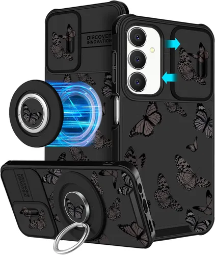 Funermei Funda para teléfono Samsung Galaxy A15 5G - [2 en 1] Funda para teléfono de mujeres lindas chicas, diseño femenino de mariposa negra,