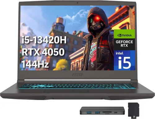 msi Portátil para juegos Thin 15 FHD 144Hz de 15.6 pulgadas, Intel i5-13420H, NVIDIA GeForce RTX 4050, 16 GB DDR4 RAM, 512 GB PCIe SSD, teclado