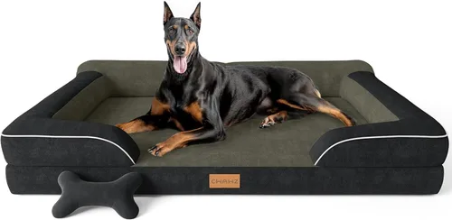 Miniatura 36 de CWAWZ Cama ortopédica para perros extra grandes, cama ortopédica para perros con espuma viscoelástica de gel refrescante, cama impermeable para Negro