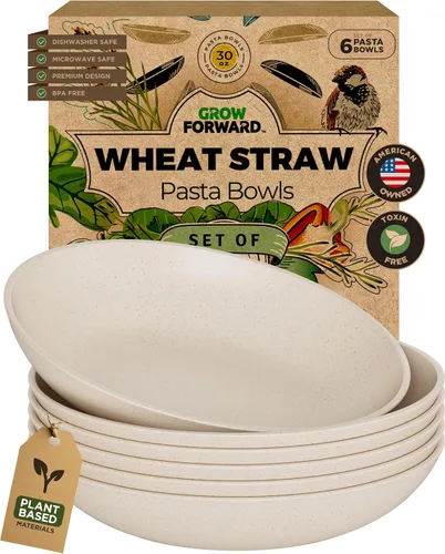 Miniatura 12 de Grow Forward Tazones Premium de Paja de Trigo para Pasta - 30oz Platos Hondos Irrompibles Anchos y Poco Profundos Juego de 6 - Tazones de Pasta