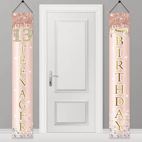 Decoración de cumpleaños número 13 para niñas, cartel de feliz cumpleaños de 13 adolescentes, suministros para fiesta, telón de fondo de cumpleaños