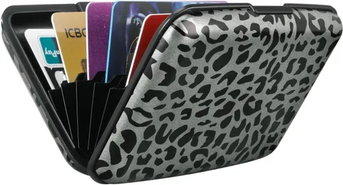 Miniatura 292 de ELFISH Mini cartera de aluminio RFID para tarjetas de crédito, funda de identificación de metal para hombres y mujeres, Happy Flower, Cartera Rfid