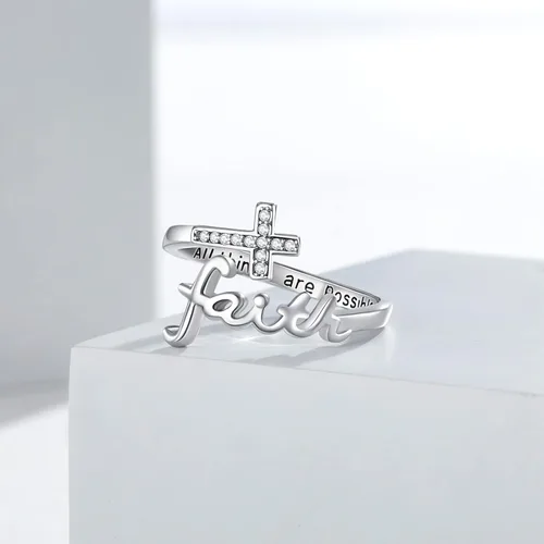 Miniatura 3 de Anillo de fe, anillos de cruz, anillo de cruz ajustable de plata de ley, regalo de joyería inspiradora cristiana para mujeres, niñas, hija, novia