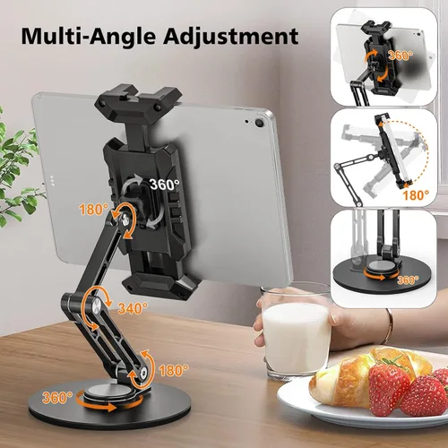 Miniatura 4 de Soporte para iPad, soporte de escritorio para tableta, oficina, cocina, dormitorio, base giratoria de 360°, ajustable, plegable, soporte