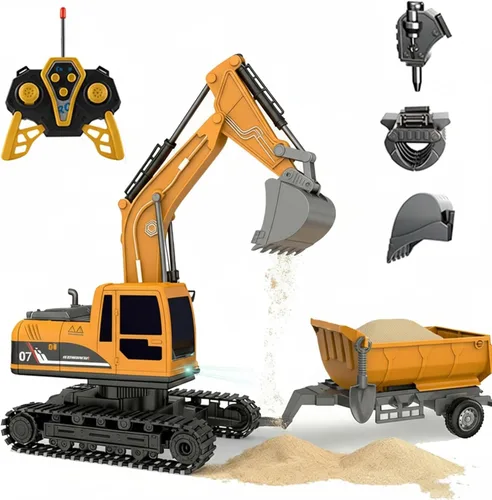 Juguete de excavadora a control remoto, juego de juguetes de construcción con luz y sonido, pala de aleación y camión volquete, juguetes para niños