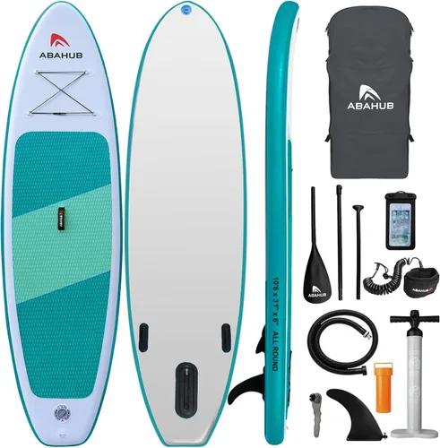 Miniatura 11 de Abahub SUP inflable, ancho 10 pies 6 pulgadas x 31 pulgadas/34 pulgadas iSUP, tabla de remo de pie con remo de kayak de SUP ajustable, para yoga
